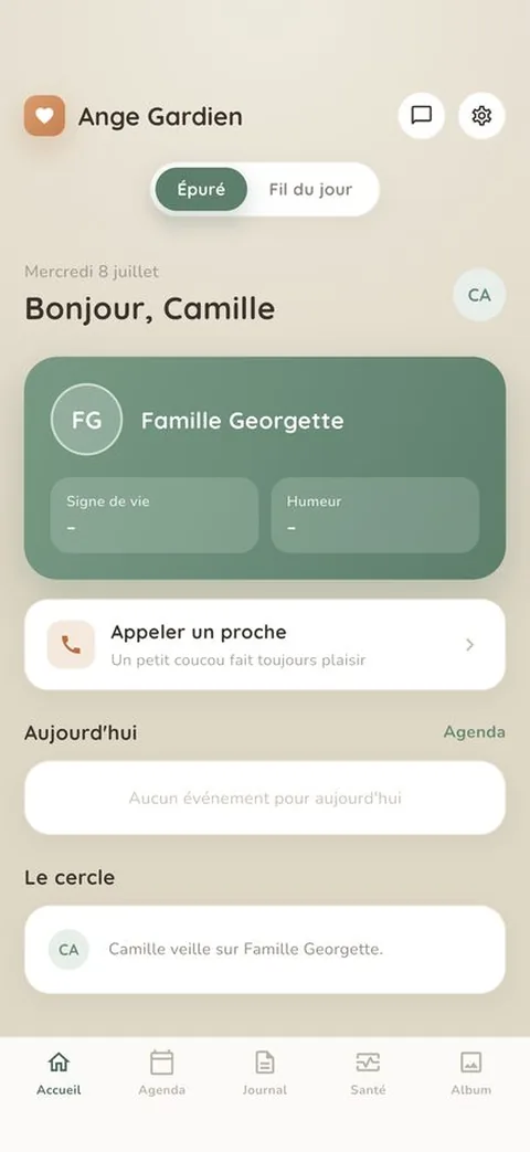 Application Ange Gardien, tableau de bord